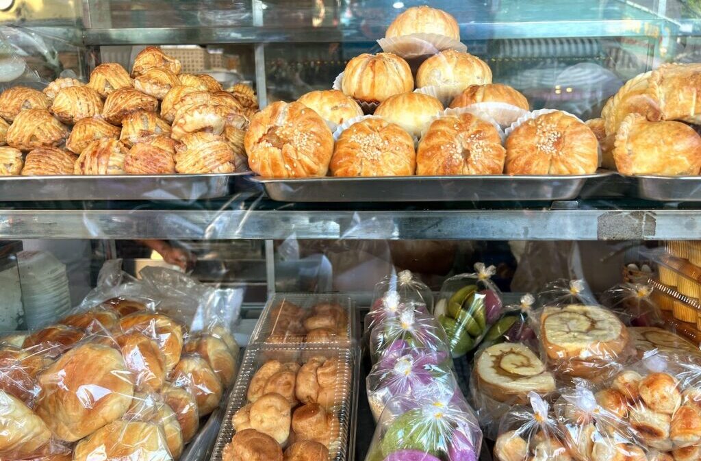 Display of savory and sweet Vietnamese snacks